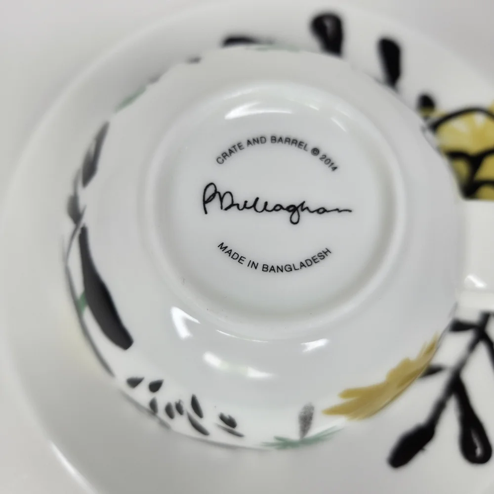 Crate Barrel Teacup Coffee Cup Saucer Artist Penelope Dullaghan